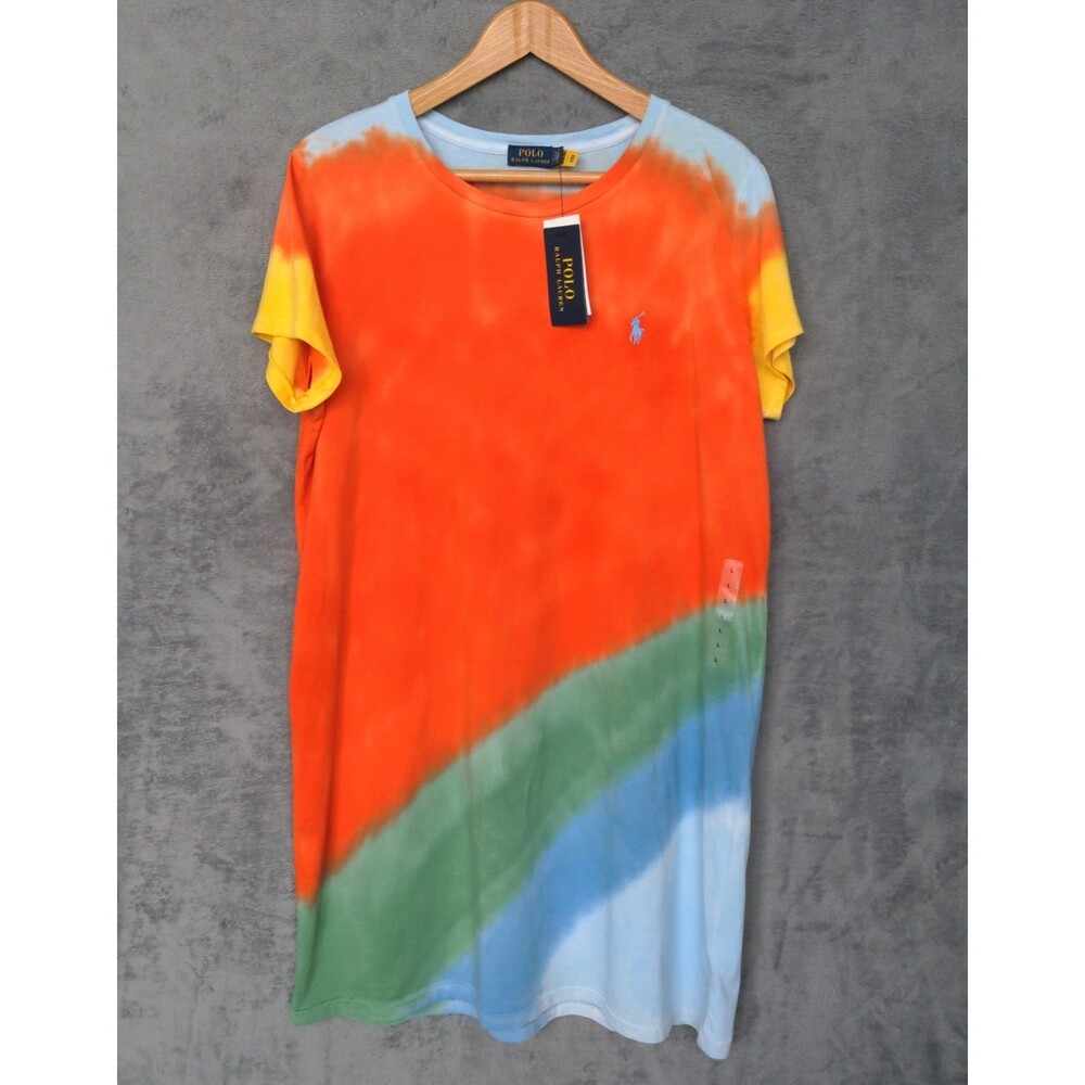 NWT Polo Ralph Lauren T-Shirt Dress Size Large Tie Dye Short Sleeve 100% Cotton